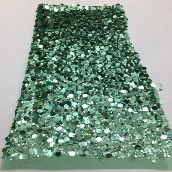 Mint Green Big Sequin Fabric with Reflective Shine
