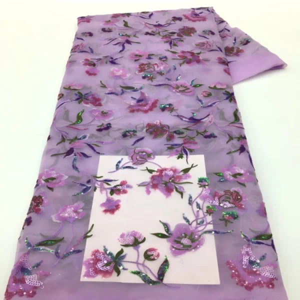 Purple Multi-color Sequin Embroidery Fabric with Floral Pattern